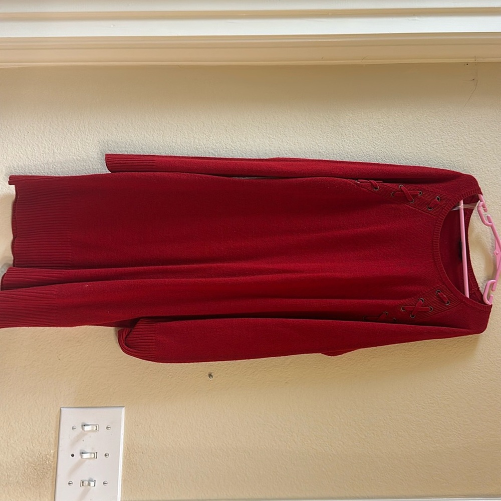 Tight fitted red sweater dress